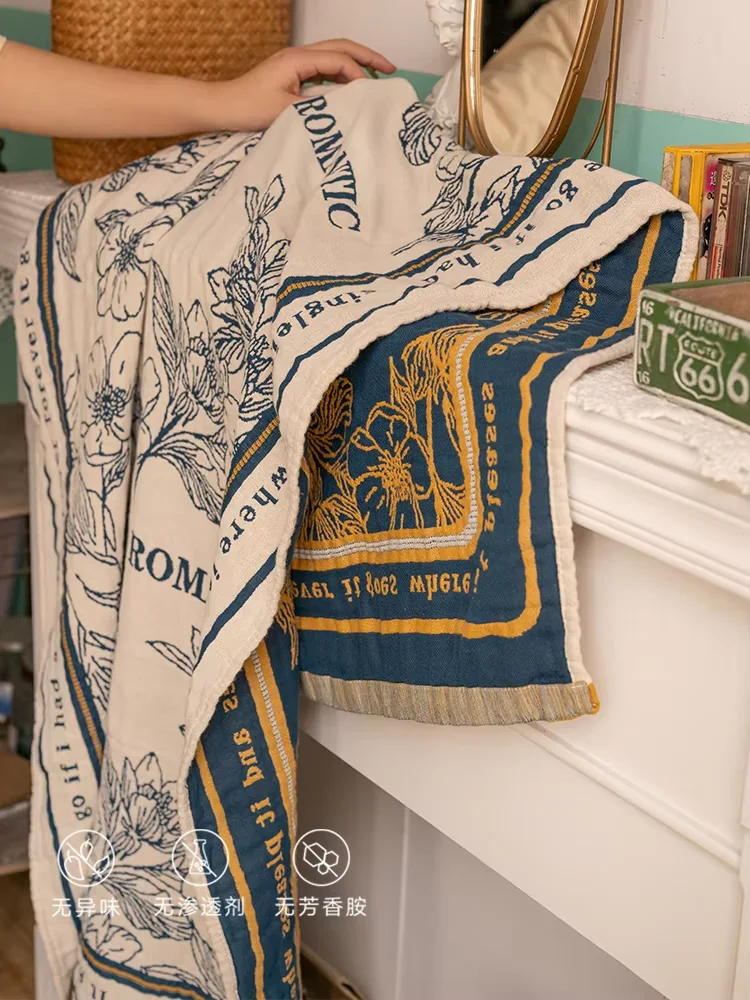 

Retro Pure Cotton Gauze Bath Towel Romantic Floral Bath Towel Home Bathroom Large Size Wrapped Towel Water Absorption Towel