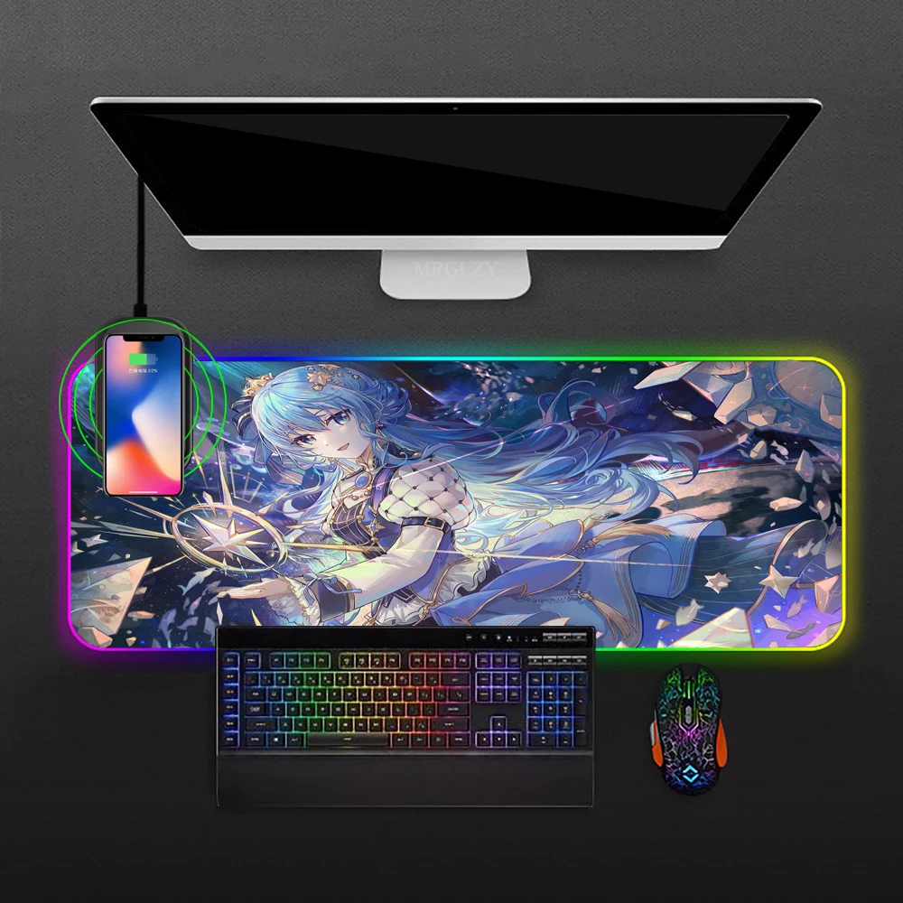 

Rgb Wireless Charging Mouse Pad Hoshimachi Suisei Hololive Office Accessories Extended Pad Computer Mat Backlit Desk Protector