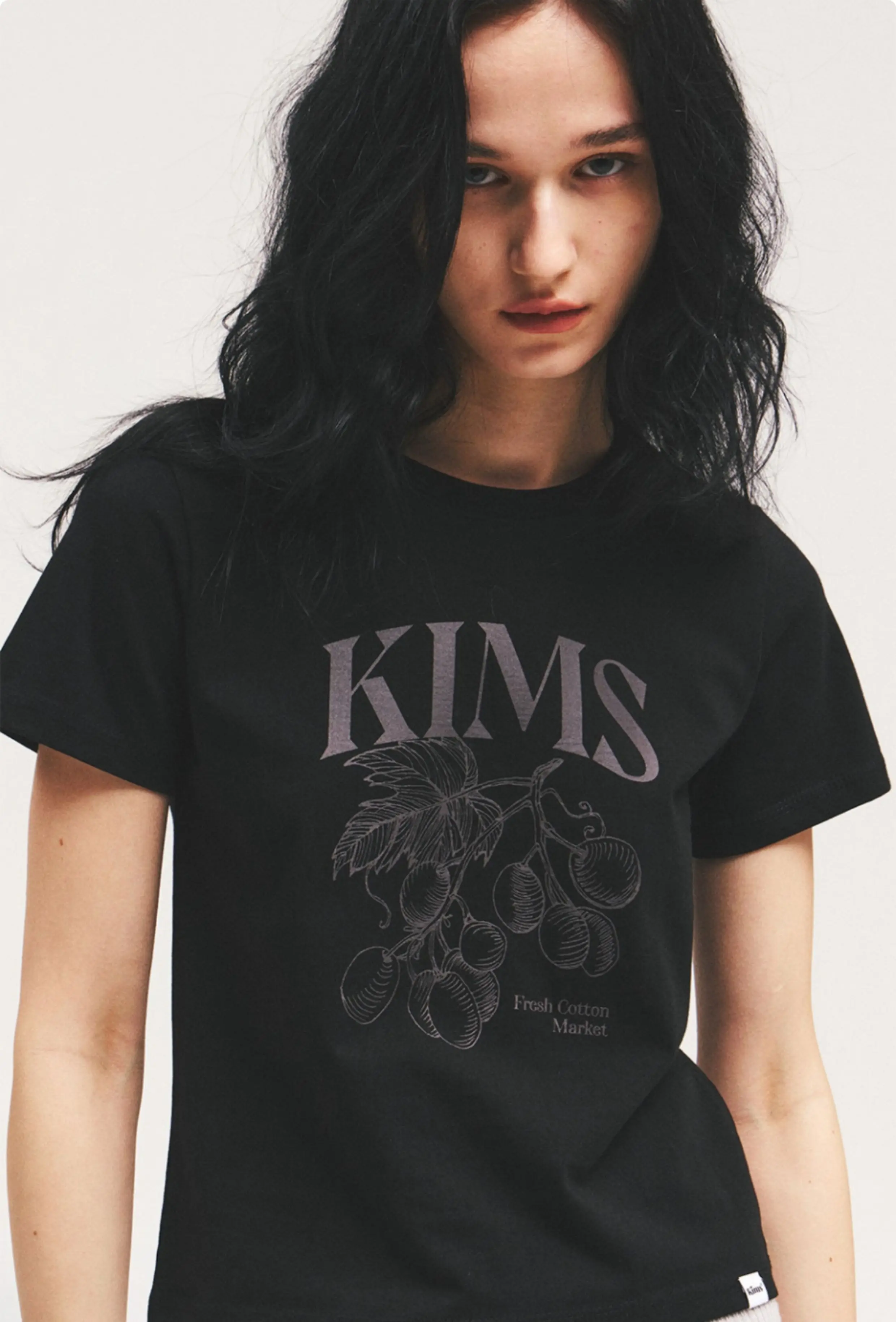 

Korean Direct Mail Kims Vintage Lines Lemon Berry Illustration Crew Neck Short Sleeve T-Shirt Ins Style Couple Clothing Loose