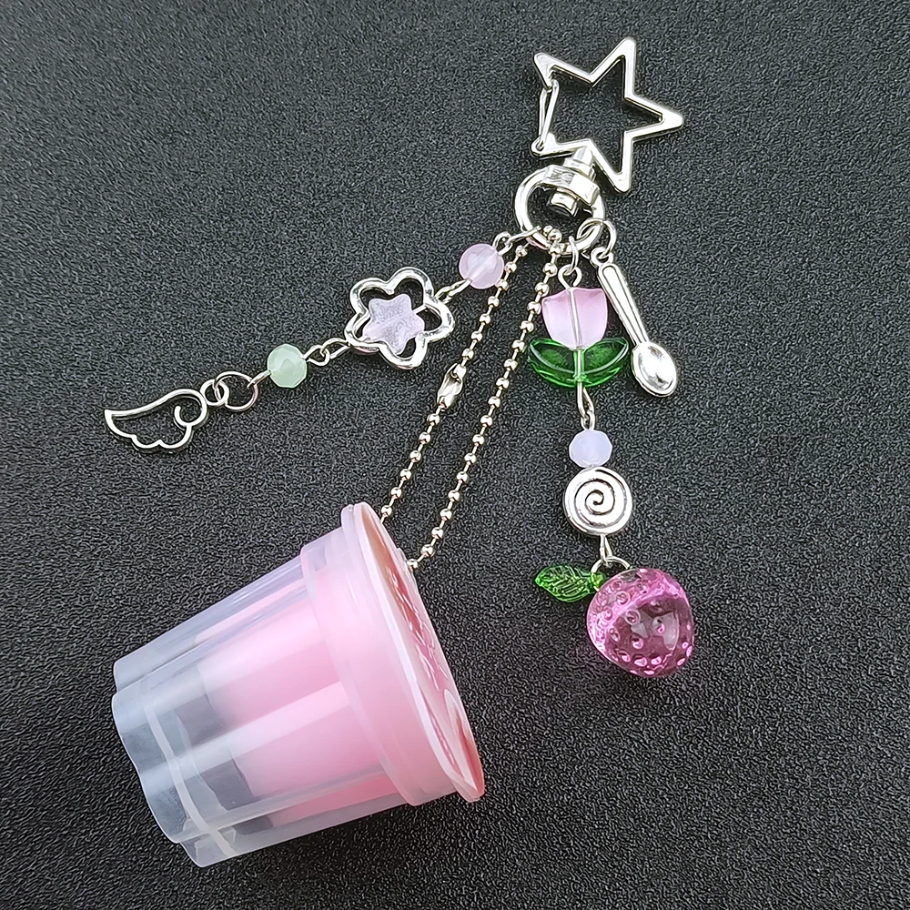 Y2K Japanese Pudding Keychain Pink Yellow Egg Flan Charm Heisei Retro Aesthetic Beaded Accessory Gift For Friends