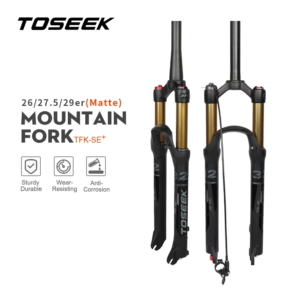 

TOSEEK Official TFK-SE Air Suspension mtb Fork Magnesium Alloy MTB Bicycle Fork Golden 26/27.5/ 29er Inch Mountain Bike RL120mm