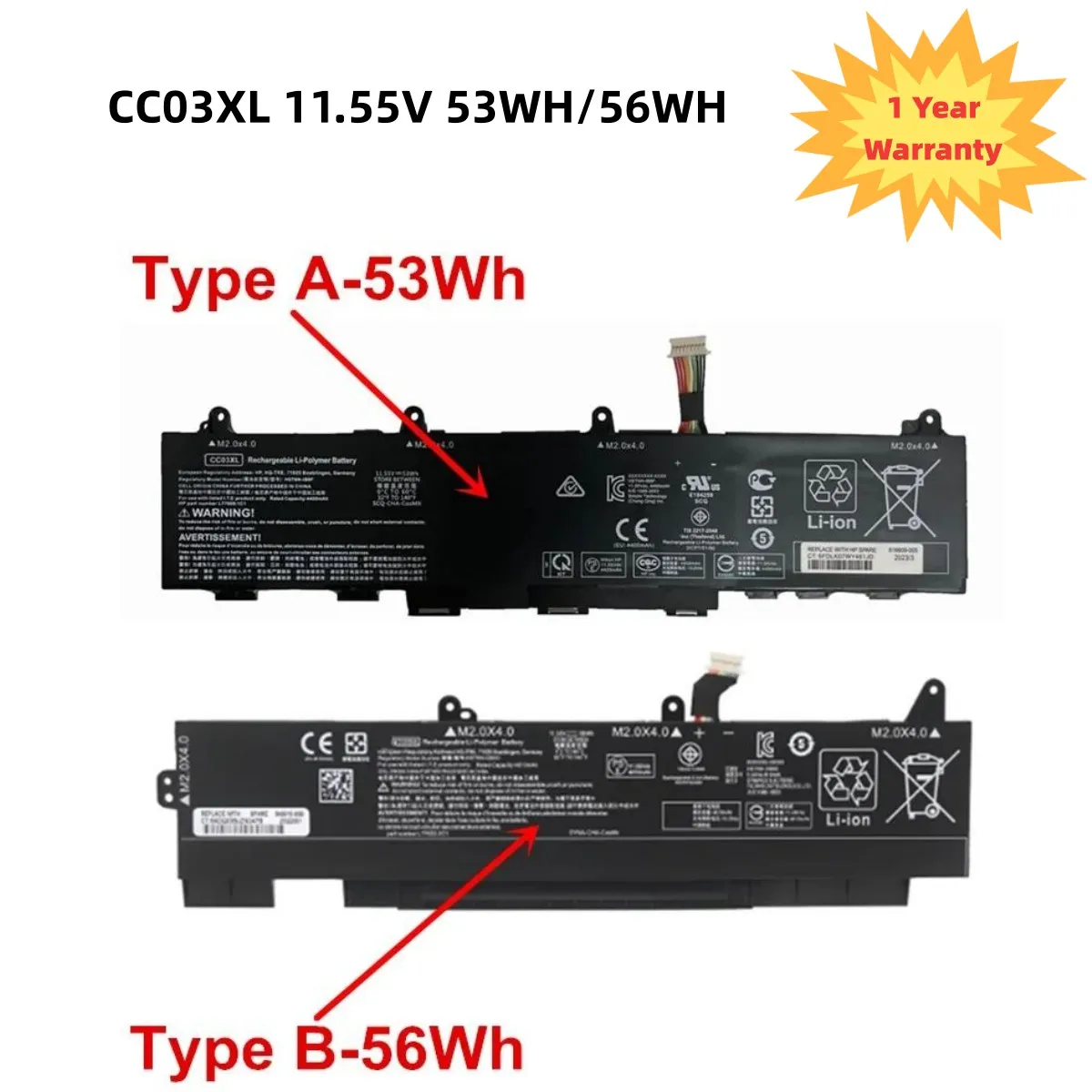 

CC03XL Laptop Battery For HP EliteBook 850 G7 850 G8 855 G7 855 G8 For HP ZBook Firefly 15 G7 G8 Series 11.55V 56WH/53WH