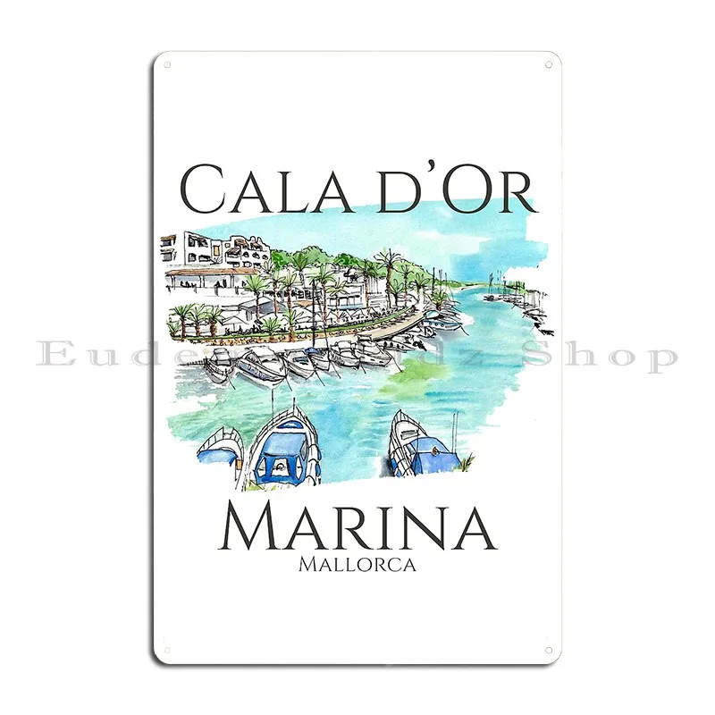 Cala D Or Marina Mallorca Watercolour Painting Cheerieco Metal Sign PaintingCustom Club Garage Wall Pub Tin Sign Poster