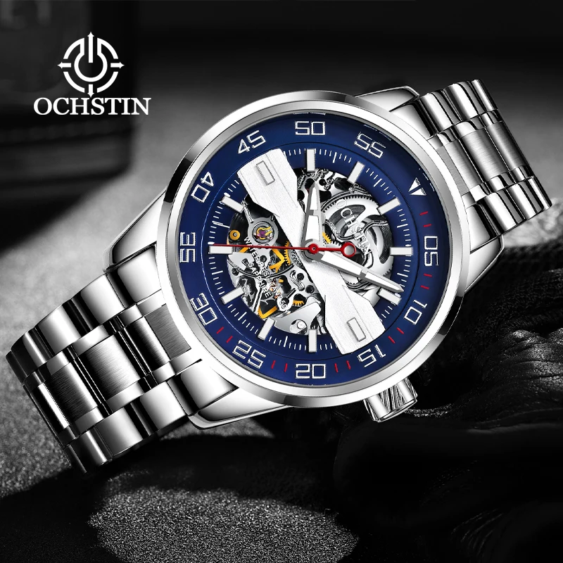 OCHSTIN-Reloj de pulsera de acero inoxidable para hombre, resistente al agua, transparente, deportivo