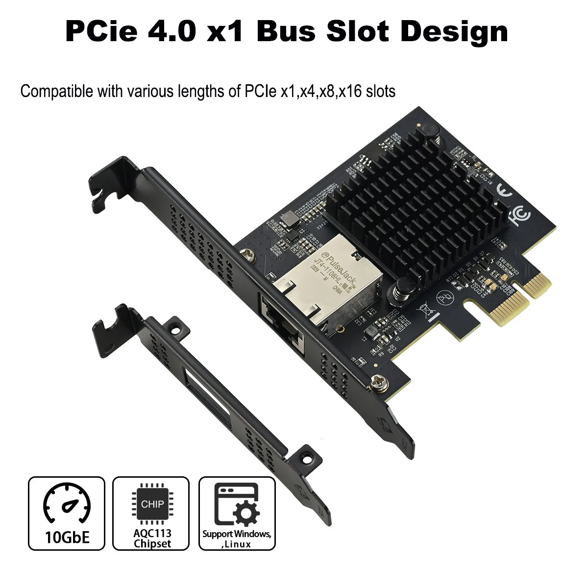 PCIe x1 to 10Gbps Single Port RJ45 Network Card AQC113 1G/2.5G/5G/10Gbps Support PXE Wired LAN Win10/11 Desktop