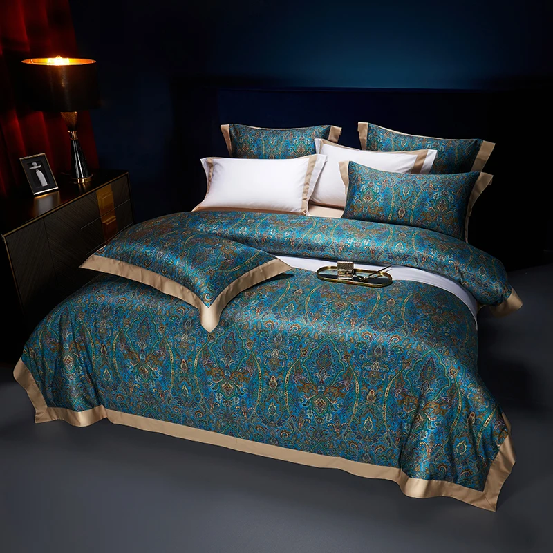 1000TC Egyptian Cotton Digital Printing Bedding Set Bohemian Style Soft Silky Duvet Cover Set Flat/Fitted Bed Sheet Pillowcases