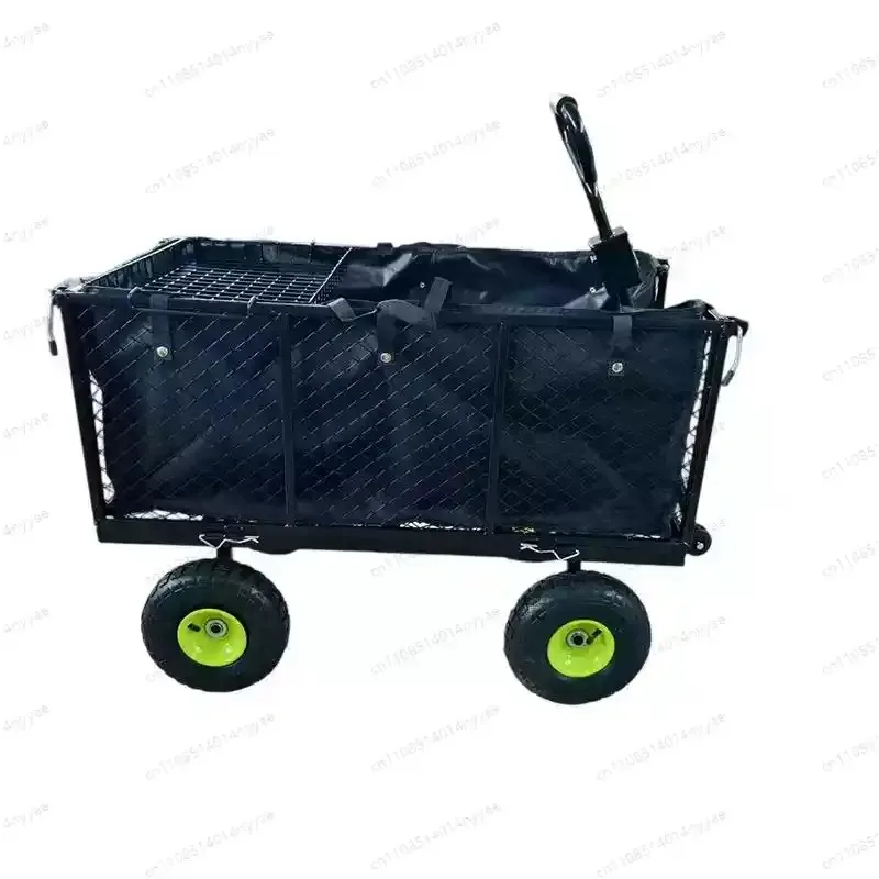 Foldable Heavy Duty Garden Cart - 200kg Load Capacity, Removable Mesh Utility Wagon for Lawn Care, Firewood, Compost