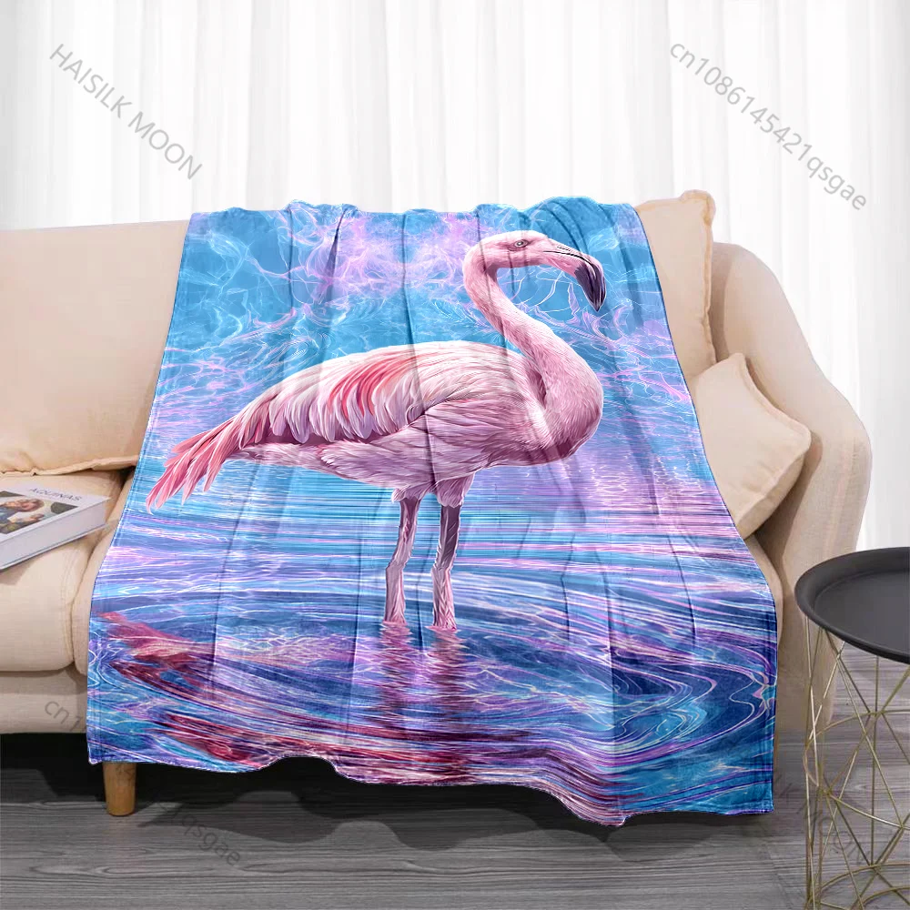 Multiple sizes Pink flamingo water reflection print blanket adult children warm for home travel soft and comfortable blanket