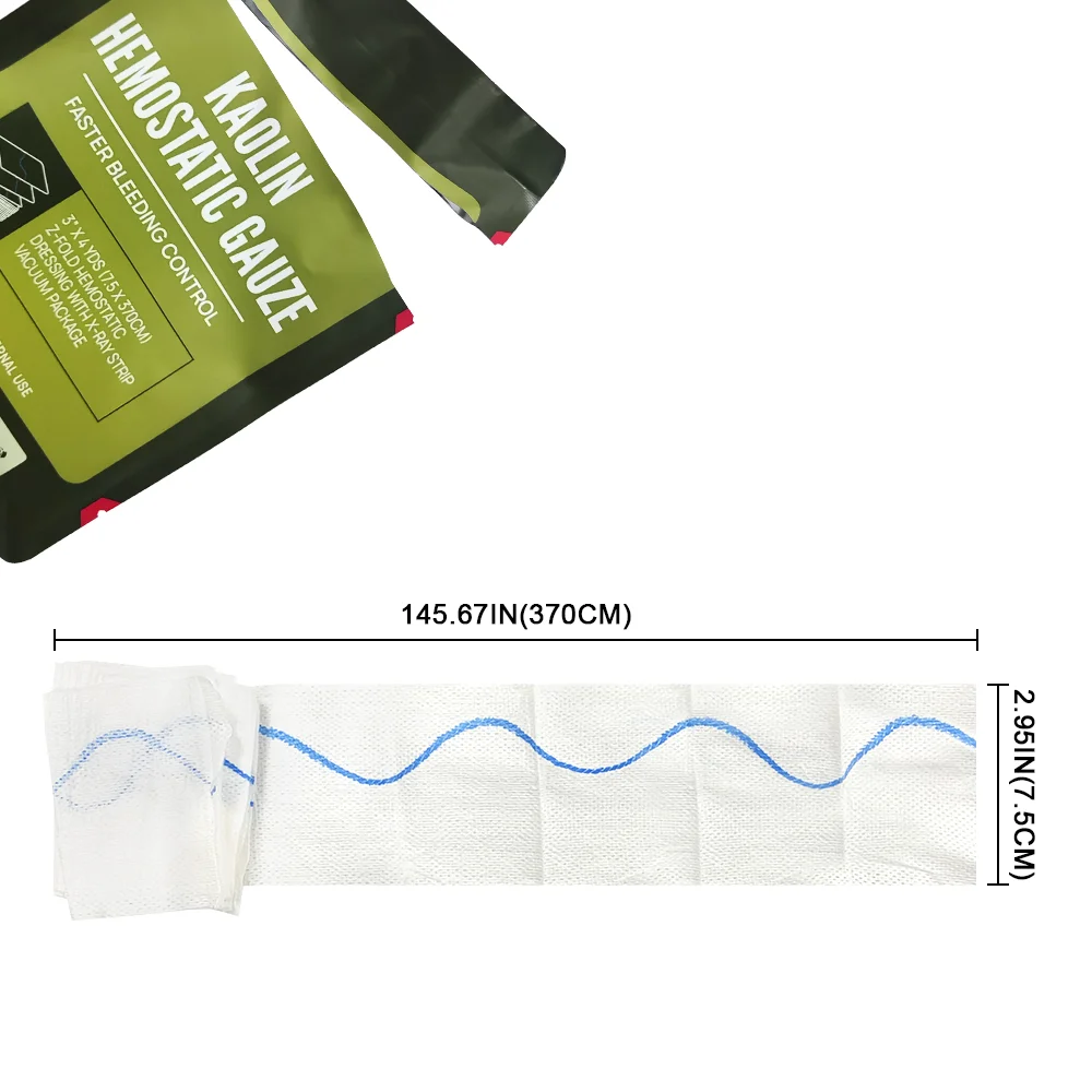 Gasa de caolín hemostática de 7,5 cm x 3,7 m, soluble en Z para traumatismos, botiquín de primeros auxilios táctico Ifak, vendaje médico para heridas, emergencia de combate
