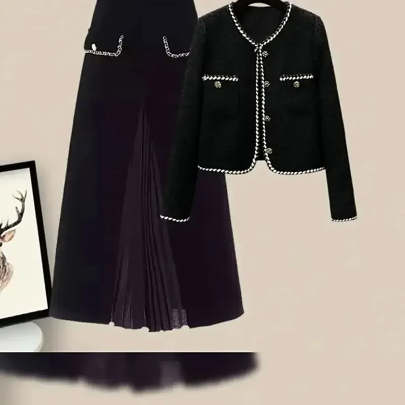 New French Velvet Patchwork Women\'s Skirt Elegant High Waist Slim A-Line Pleated Office Lady Midi Skirt Autumn Winter Clothing