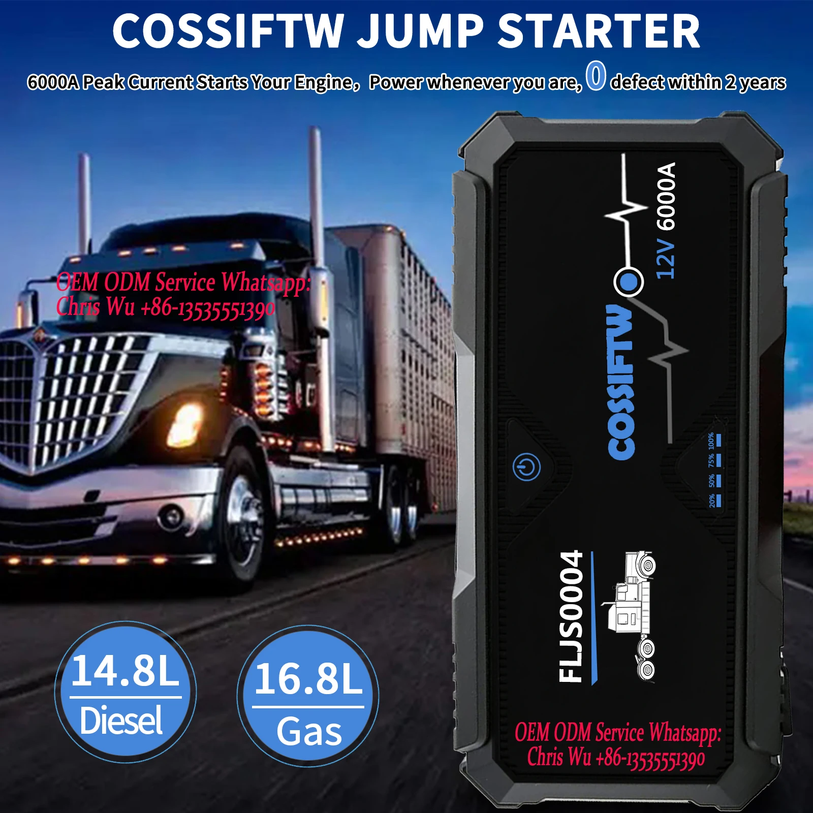 COSSIFTW two way PD60W high capacity 12VJump starter truck booster jump starter for heavy duty battery starter 6000A