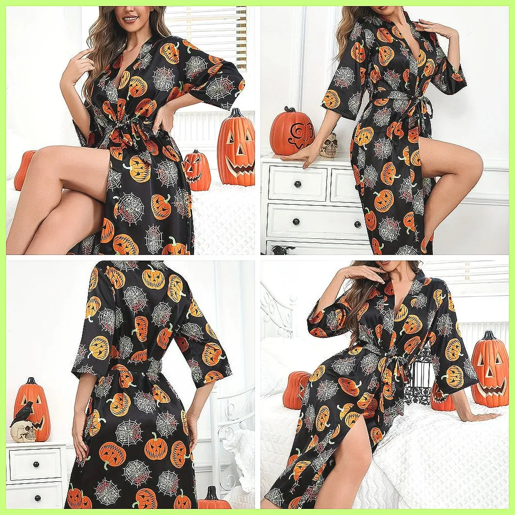 

Женский кардиган-кимоно с тыквенным принтом на Хэллоуин, халат с длинными рукавами для осенней домашней носки