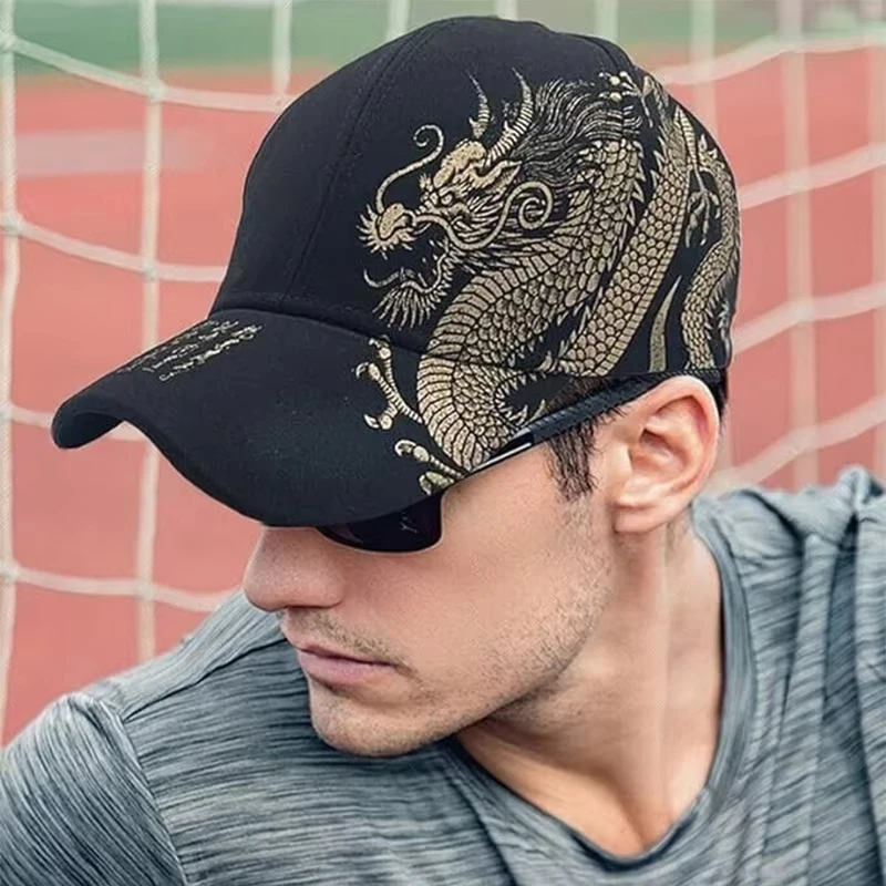 

Chinese style Golden Dragon printed baseball cap for men and women, adjustable design, lightweight, breathable and cool
