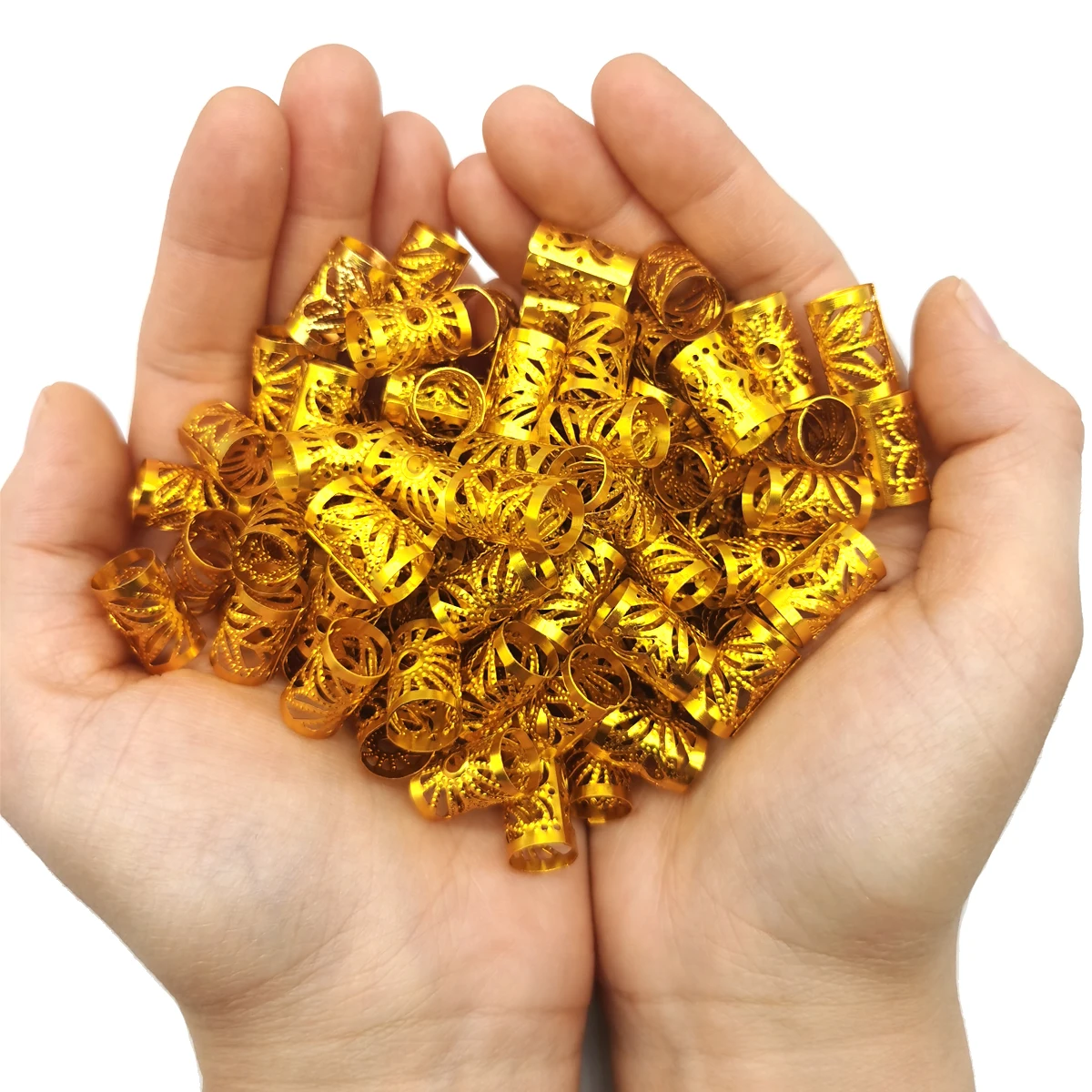 

50Pcs Mix Silver Golden Plated Hair Ring Braid Dread Dreadlock Hole Micro Beads Adjustable Cuff Clip Metal Tube Lock