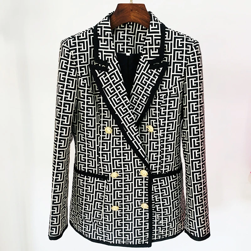 HIGH QUALITY Newest 2024 Fashion Designer Jacket Women\'s Lion Buttons Double Breasted Geometric Jacquard Straight Blazer