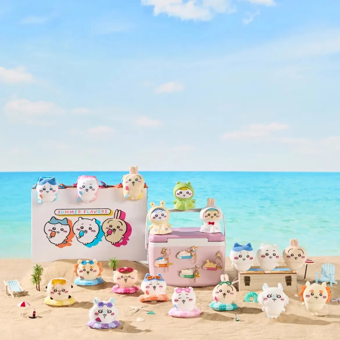 Chiikawa Summer Plush Keychain, Cute Kawaii Anime Stuffed Doll Bag Charm Decor, Summer Theme Collectible Gift