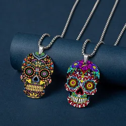 HNSP Stainless Steel 3D Printing Skull Pendant Chain Necklace For Men Halloween Key Chain Accessory Gift