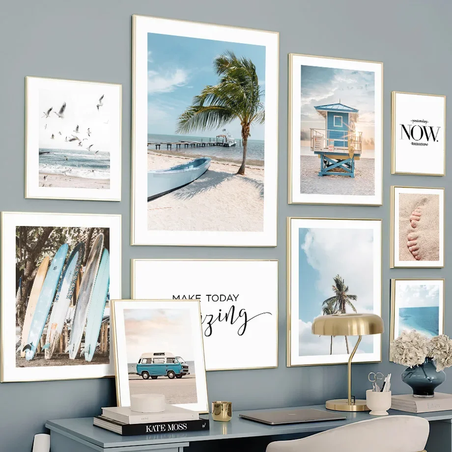 Car Seagull Chalet Coconut Tree Beach Landscape Wall Art Canvas Painting Nordic Poster And Prints Wall Picture Living Room Decor