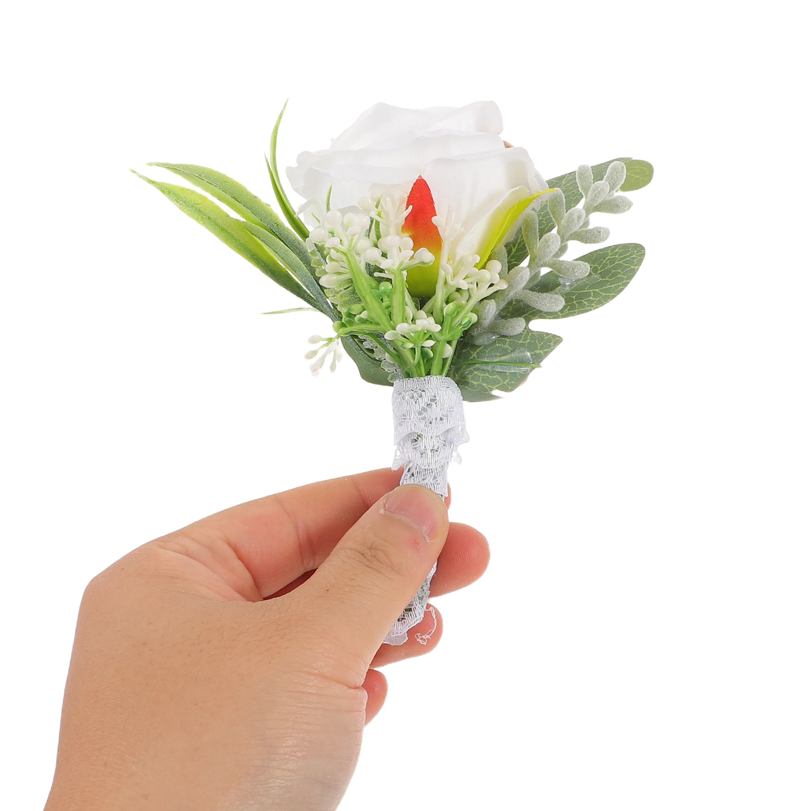 

4Pcs Artificial Wedding Boutonniere Set Handmade Fabric Corsage for Groom Best Man Bridesmaids Lapel Flower Pins Elegant Bridal