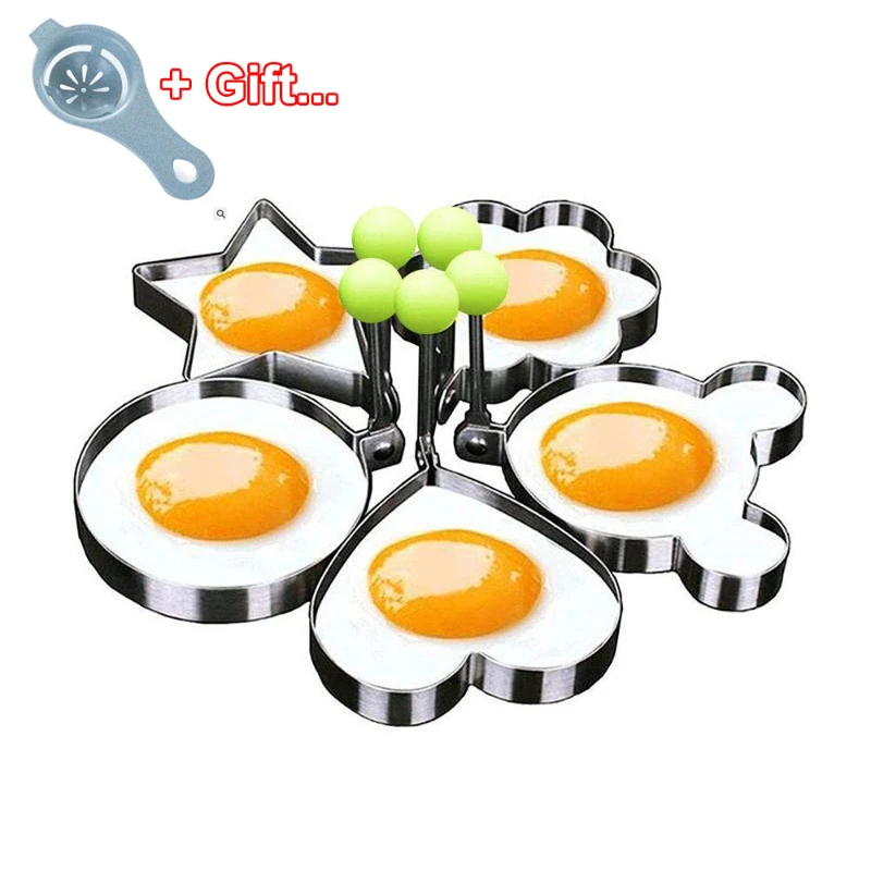 5 szt. Pierścień do formy do jajek ze stali nierdzewnej okrągły/serce/kwiat/pięcioramienna gwiazda i Mickey Mouse w kształcie pierścienia do formy do jajek naczynie kuchenne