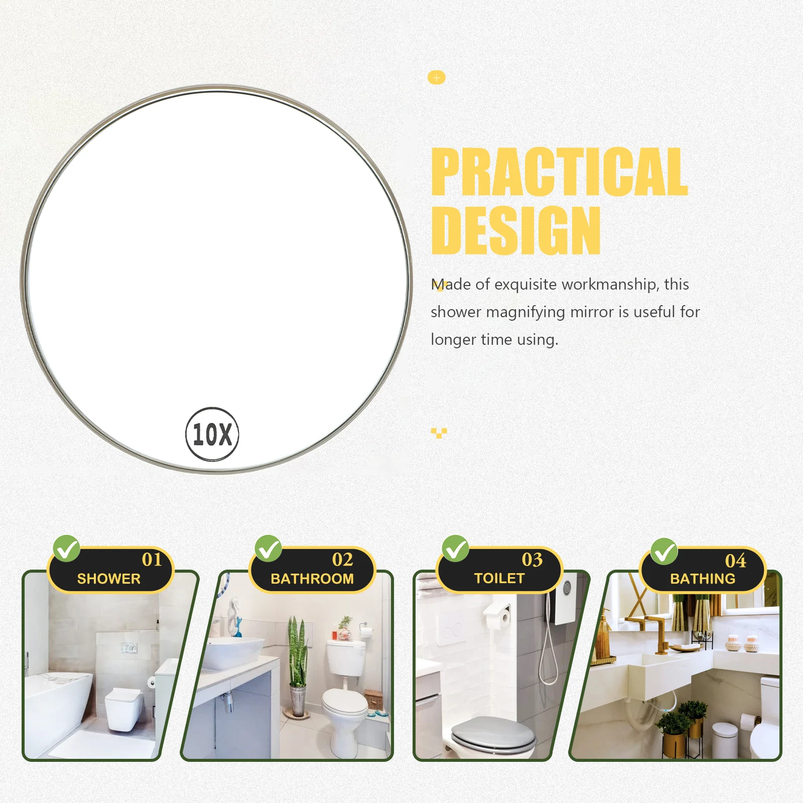 مرآة مكياج مكبرة مع كوب شفط قوي للاستحمام في الحمام، سطح مضاد للخدش، مثالي للعناية بالبشرة والشعر #2