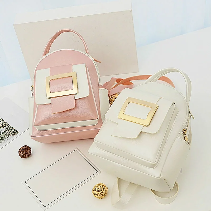 New Contrast Color Square Insert Lock Double Shoulder Handheld Small Backpack Fashion Casual Easy Mobile Phone Bag Gift