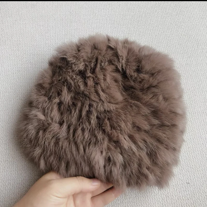 Fur Knitted Cap Winter Rabbit Fur Hat for Women Russian Warm Thicken Beanie Hats Beanies Bonnets for Women Winter Hat