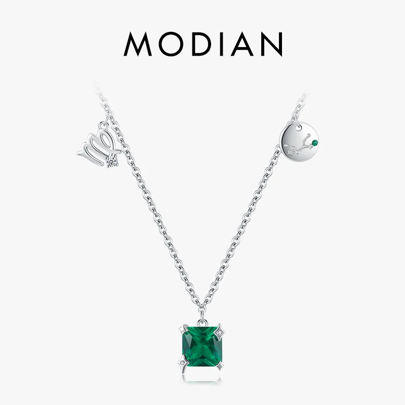 MODIAN 925 Sterling Silver Constellation Virgo Symbol Brand Necklace Chain Dazzling Shiny Square CZ Pendant Fashion Fine Jewelry