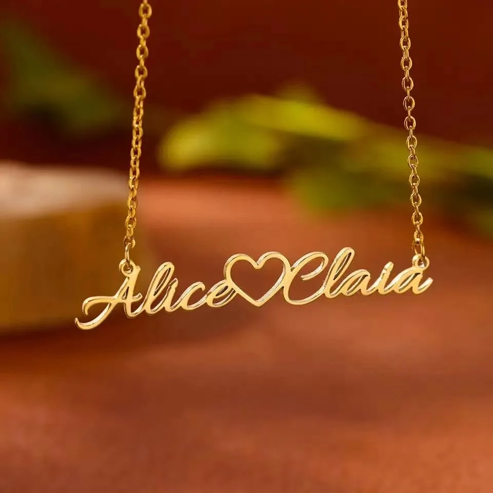 Customized Double Name Love Necklace Pendant Personalized Stainless Steel Clavicle Chain Necklace Couple Jewelry Gift Wholesale