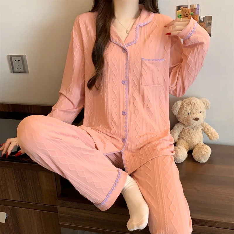

Lazy Chic Premium Sleepwear for Women Spring/Summer New Arrival Long-Sleeve Top & Long Pants Relaxed-Fit Loungewear Set for Wome