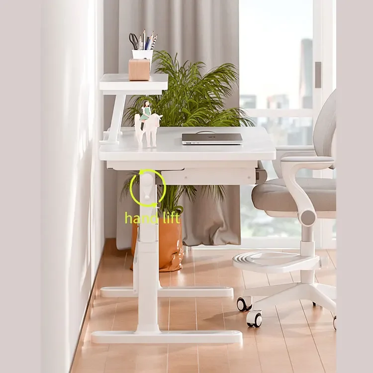 2026 OEM Wholesale Children Furniture Solid Wood Height Adjustable Simple White Color Kids Computer Study Table Desk