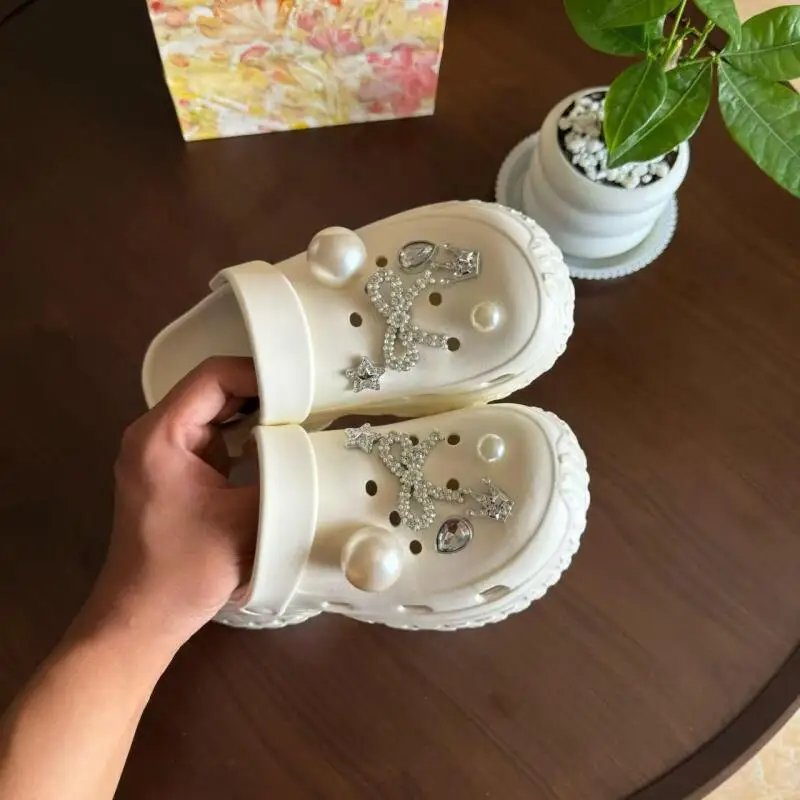 Elegant Pearl Decorat Clogs Accessories Women Summer 2026 Luxury Rhinestore Bowknot Shoes Charms Set Woman DIY Shoes Decorations