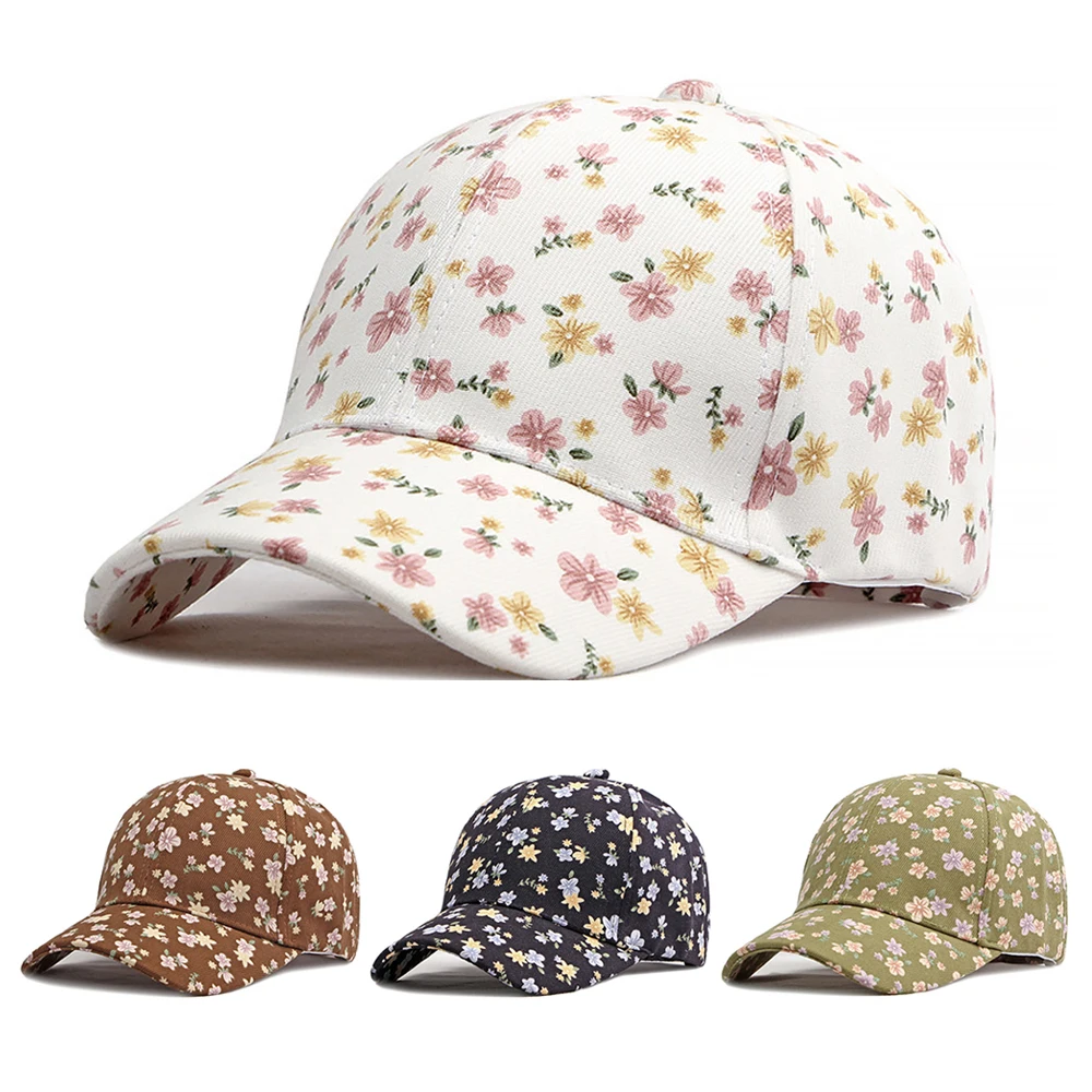 1 women\'s versatile flower printed baseball cap, spring and summer outdoor sun protection duckbill hat