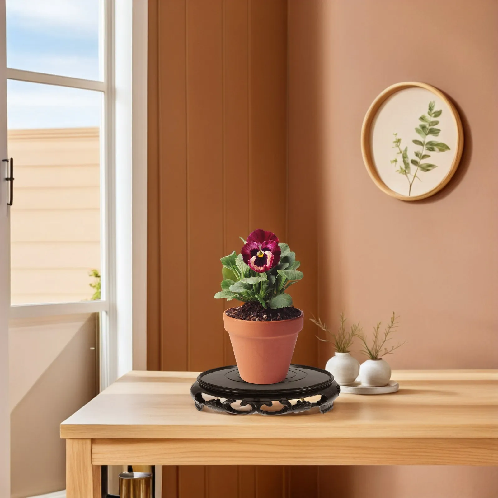 Indoor Outdoor Round Plastic Planter Stand for Vases Fishbowls Planters Elegant Traditional Asian Style Water Resistant Stable