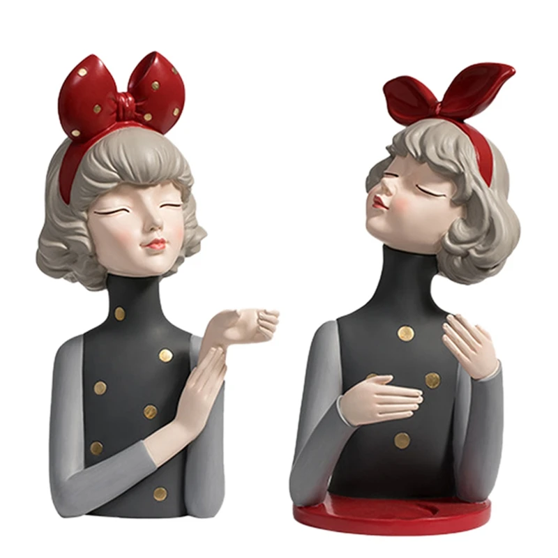 Nordic Bow Girl Resin Statue Red Wine Glass Cup Rack Restaurant Bar Table Sculpture Ornament Home Cabinet Decoration