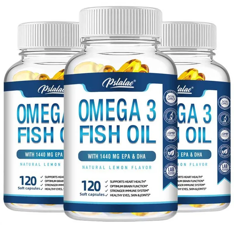 Omega 3 Fish Oil - with EPA and DHA, 3x Strength, Highest Potency, Supports Brain & Heart Health, Improve Mood and Sleep