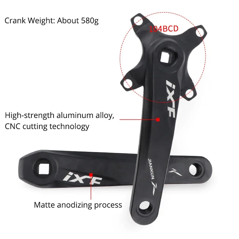 IXF Square Hole Cranks Mtb Bike Aluminum Alloy 170mm Arms with 104BCD Crown 32/34/36/38/40/42T Bicycle Crank Chainwheel Sets