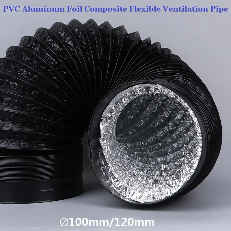 ∅100/120mm PVC Aluminum Foil Ventilation Pipe Black Composite Flexible Hose Scalable Smoke Tube Kitchen Exhaust Outlet Fan 2m 3m