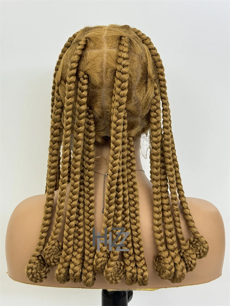 HZ 27 #   Perucas sintéticas sem nós com tranças de renda completa, peruca trançada com cabelo de bebê, trança natural para mulheres negras