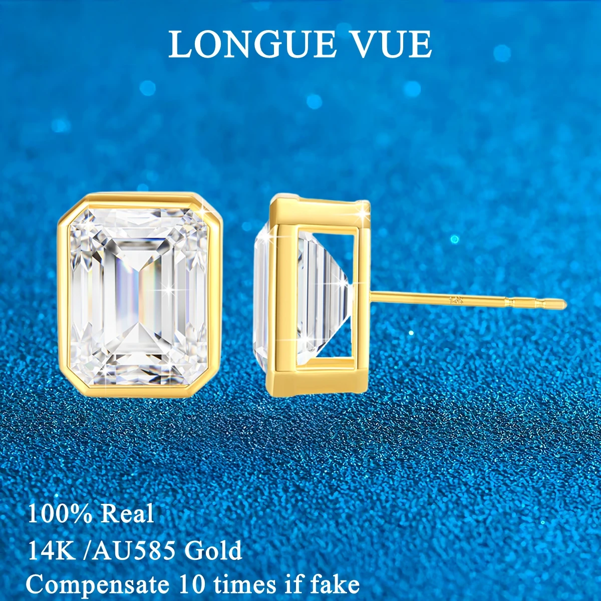 

Real 14k Gold Ear Studs Emerald Cut Moissanite Diamond Earrings AU585 Yellow Gold Jewelry for Women Engagement Birthday Gift