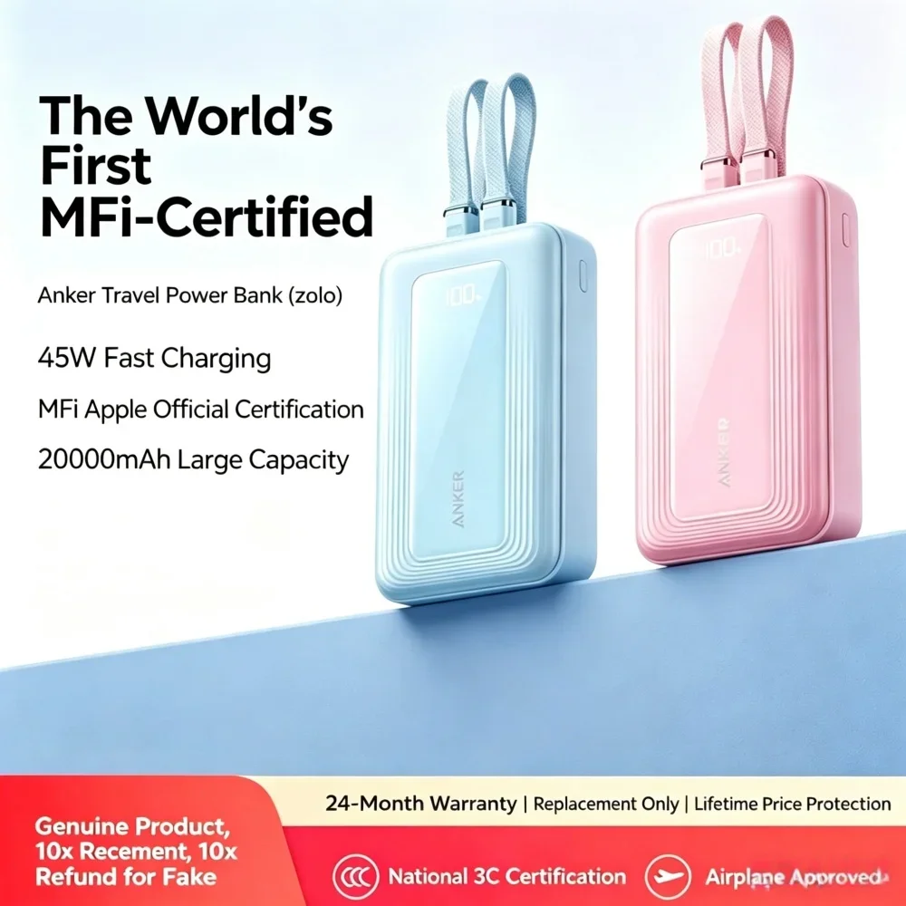 20000mAh for ANKER Zolo A110M 45W High‑Speed PD Fast Charge, Supports Charging MacBook, IPhone Android Mobile Phone Power Bank