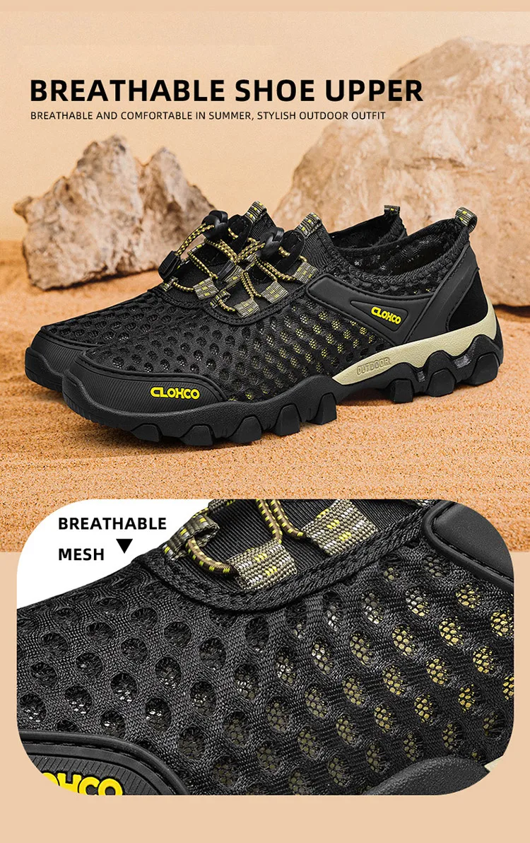 CLOHOO Mesh Shoes Thick Rubber Sole Handmade Cold Glue Casual Outdoor Sports Men's Shoes Breathable Comfortable Summer Sandals