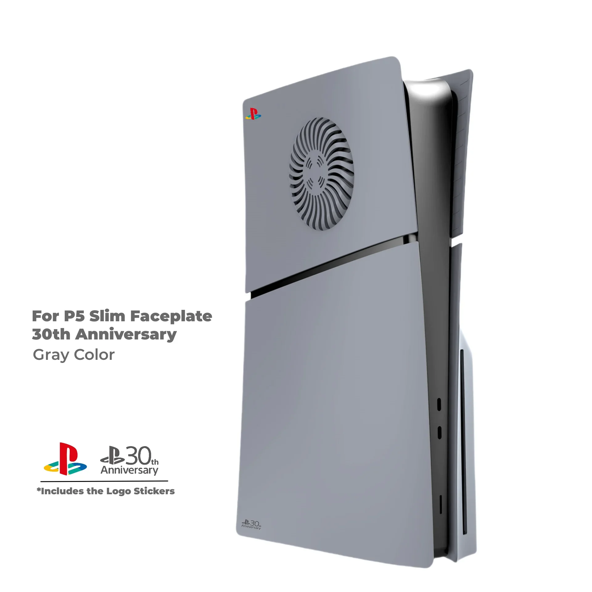 Replacement Shell for PS5 Slim Grey 30th Anniversary Faceplate for PS5 Slim with Cooling Vent and Led Light Console Cover Plates