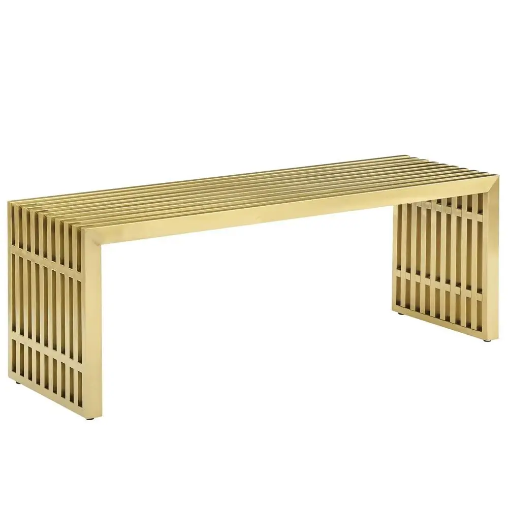 Gridiron Contemporary Modern Gold Stainless Steel Medium Bench, 46.5