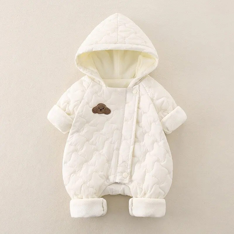 Girls Cute Hooded Outwear  Autumn Winter Baby Clothes Newborn Thick Jumpsuit Boys Fleece Lining Warm Romper Toddler 0-2Y