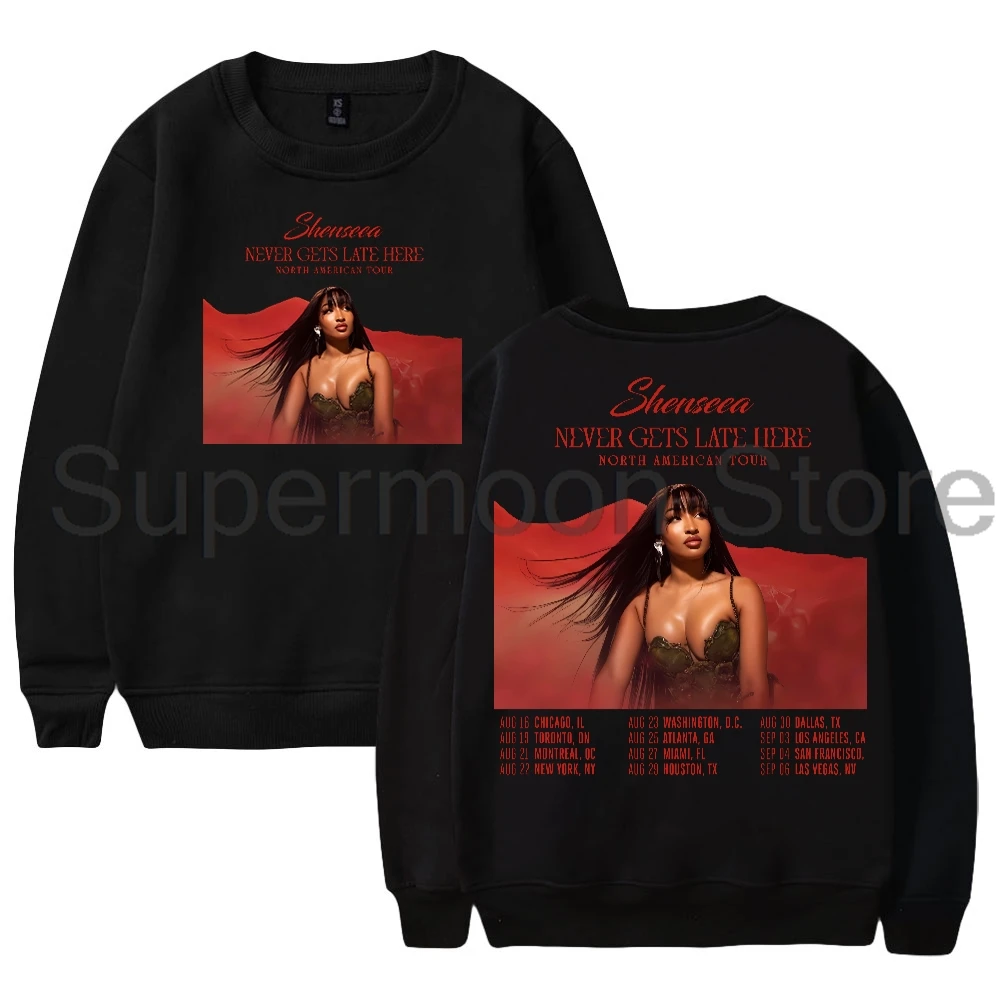 

Shenseea Never Gets Late Here North American Tour 2024 Crewneck Long Sleeve Casual Streetwear Men Women Sweatshirts