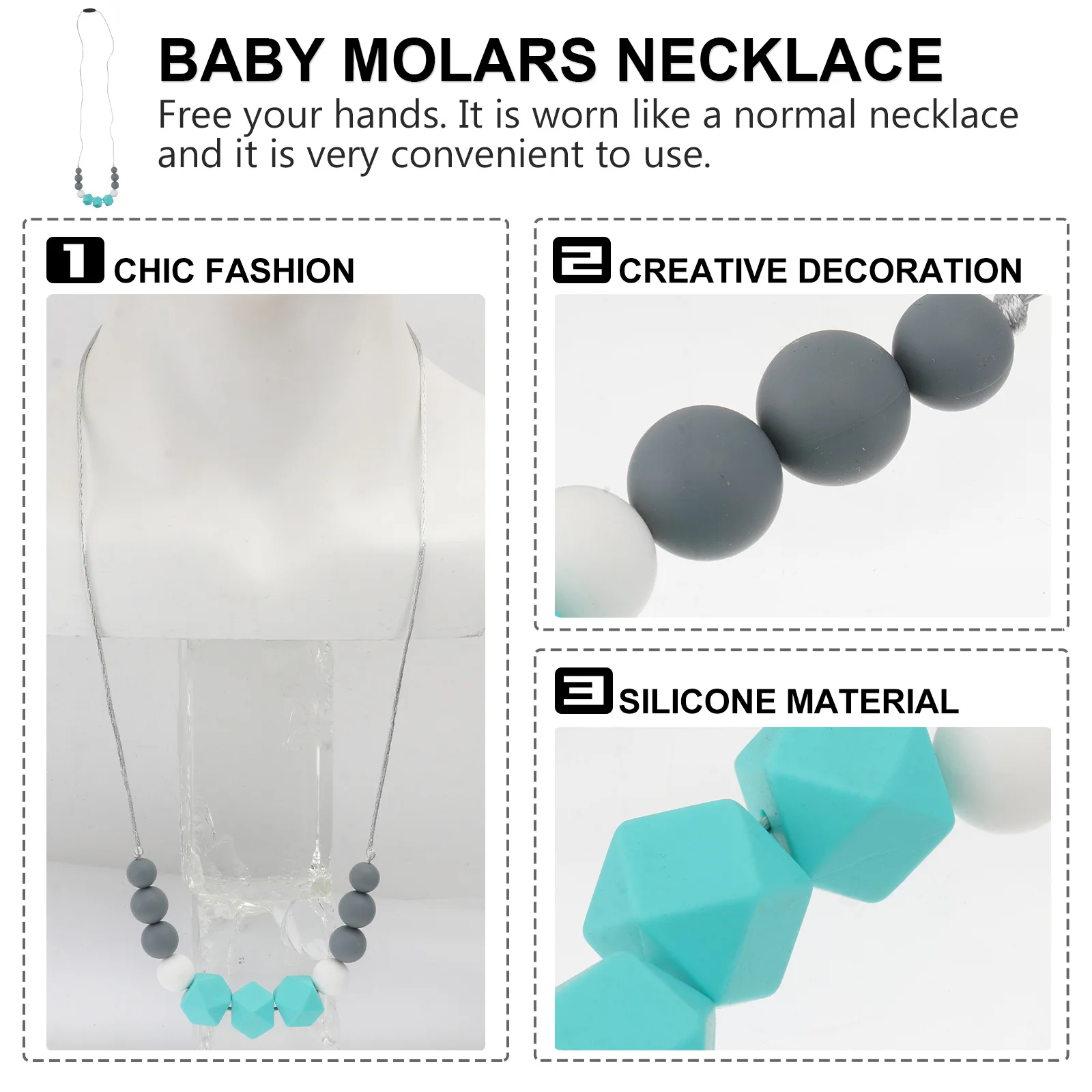 

Baby Teething Necklace Silicone Food Grade Non-Toxic Colorful Beads Teether Necklace for Mom Safe Chewing