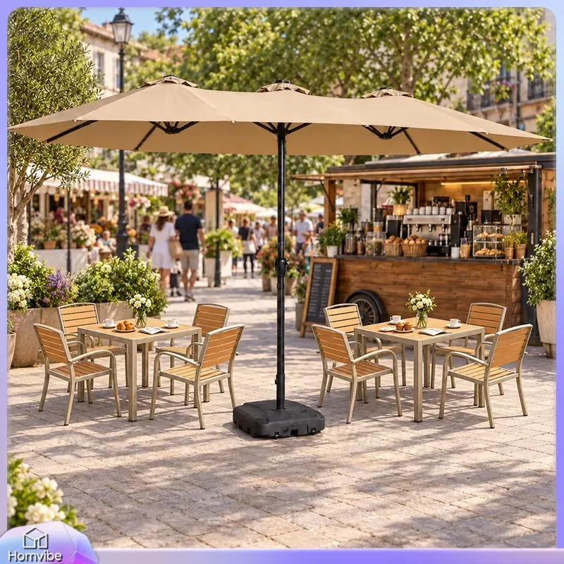 Large Rectangular Outdoor Patio Umbrella Double Top Commercial Garden Parasol Sun Shade Canopy for Courtyard Market Stall
