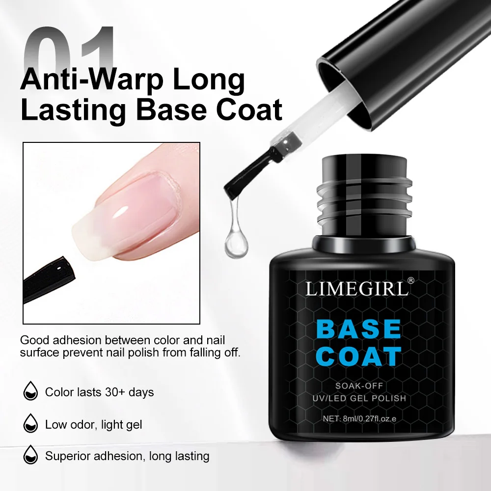 LIMEGIRL 8 ml No Wipe Gel Top Coat Base Coat und Matte Top Coat Kit für Shine Finish Langlebige Nägel Art Design Maniküre Geschenke