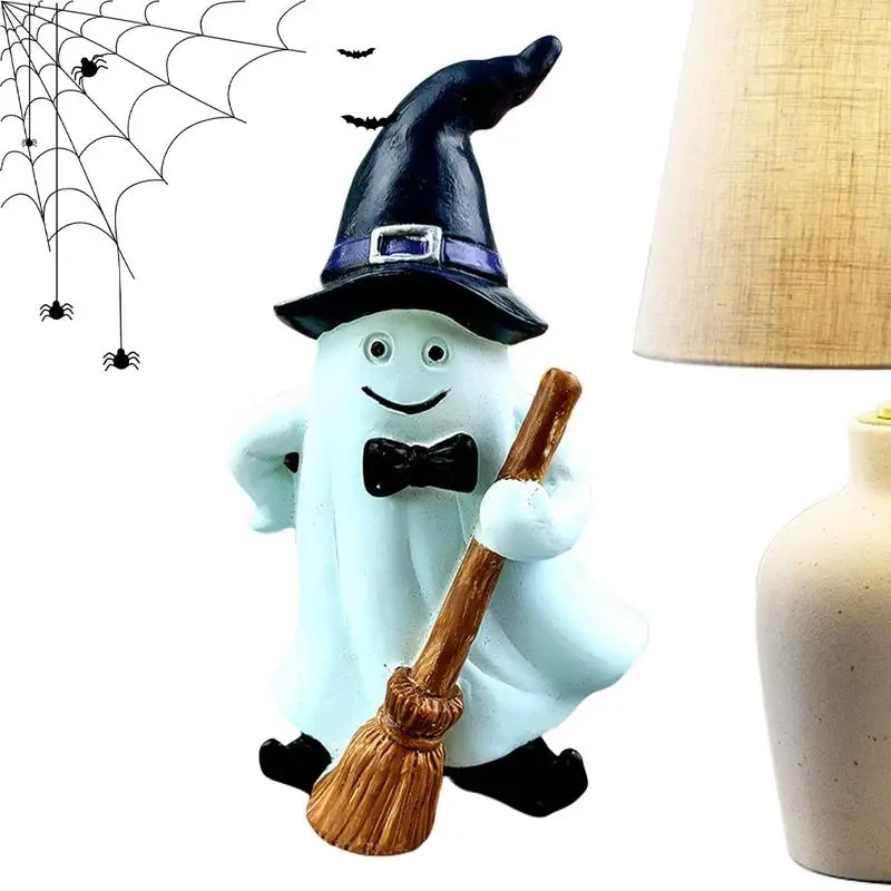 Halloween Sculpture Cute Cartoon Resin Home Decoration Reading Ghost Witch And Sweeping Ghost Figurine for Home And Office